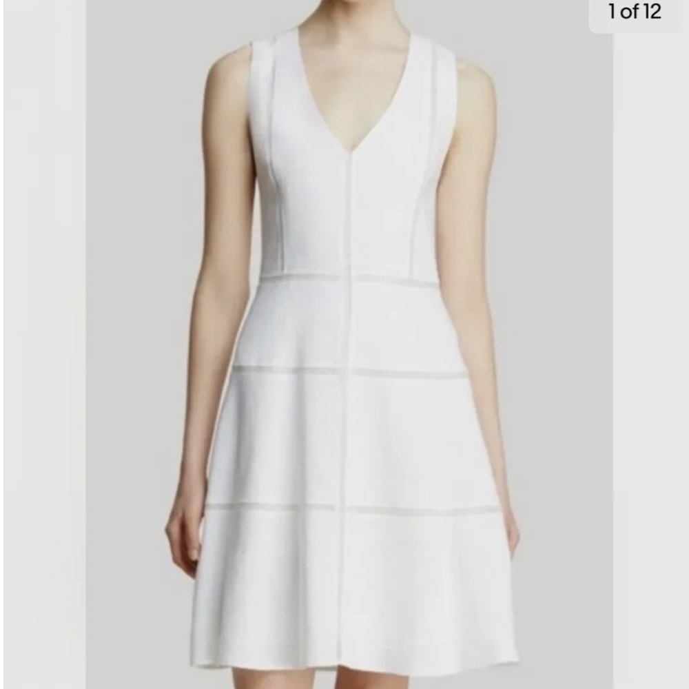 Theory Womens White Jemion Crunch Fit And Flare Sleeveless Linen Blend Dress 10
